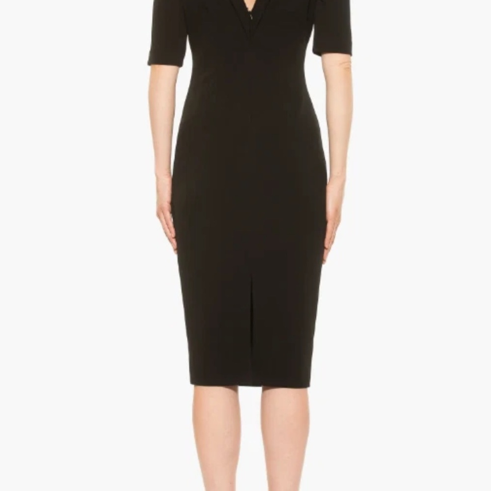 Alexia Admor high neck in front zipper in back Elegant Black Midi Dress size M - Picture 2 of 3